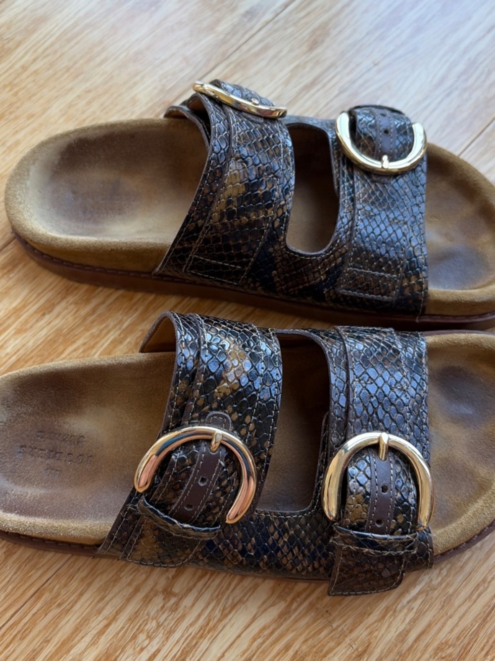 Sezane Lenny Low Mules Khaki Python Print - Size 5 - Picture 2 of 4